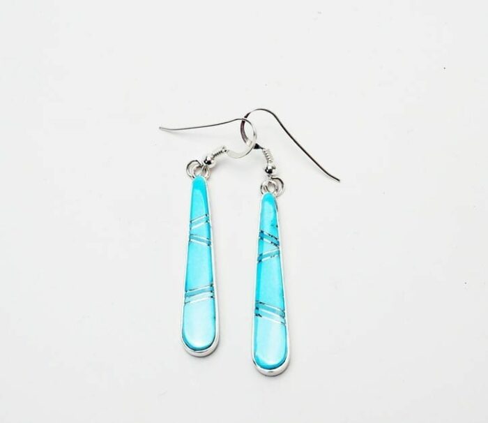 Earl Plummer Long Sleeping Beauty Turquoise Inlaid Earrings