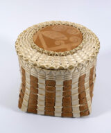 Wabanaki Black Ash Incised Birch Bark Basket Passamaquoddy ME00742-5